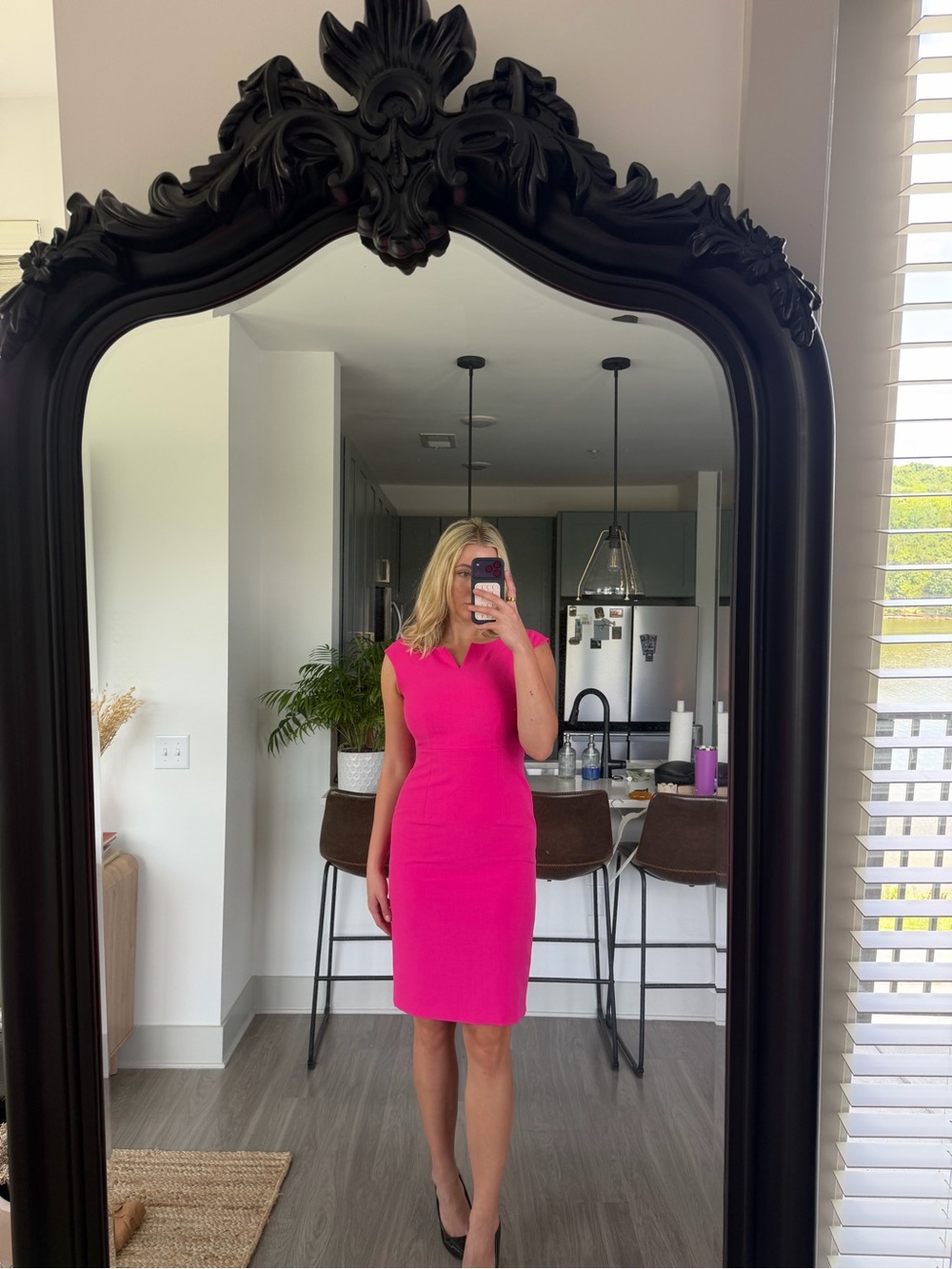 Kasper Bright Pink Cap-Sleeve Sheath Midi Dress - Picture 10 of 16